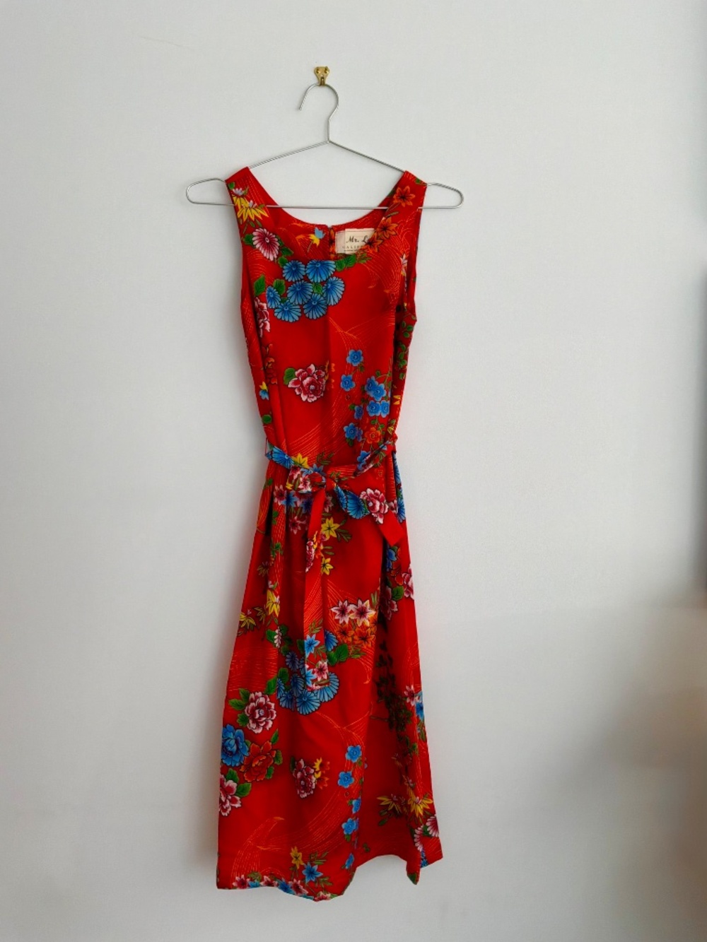 Vintage 70s Mr Lee California Hawaiian Floral Midi Sheath Dress W/Sash Size 12 - Picture 9 of 13